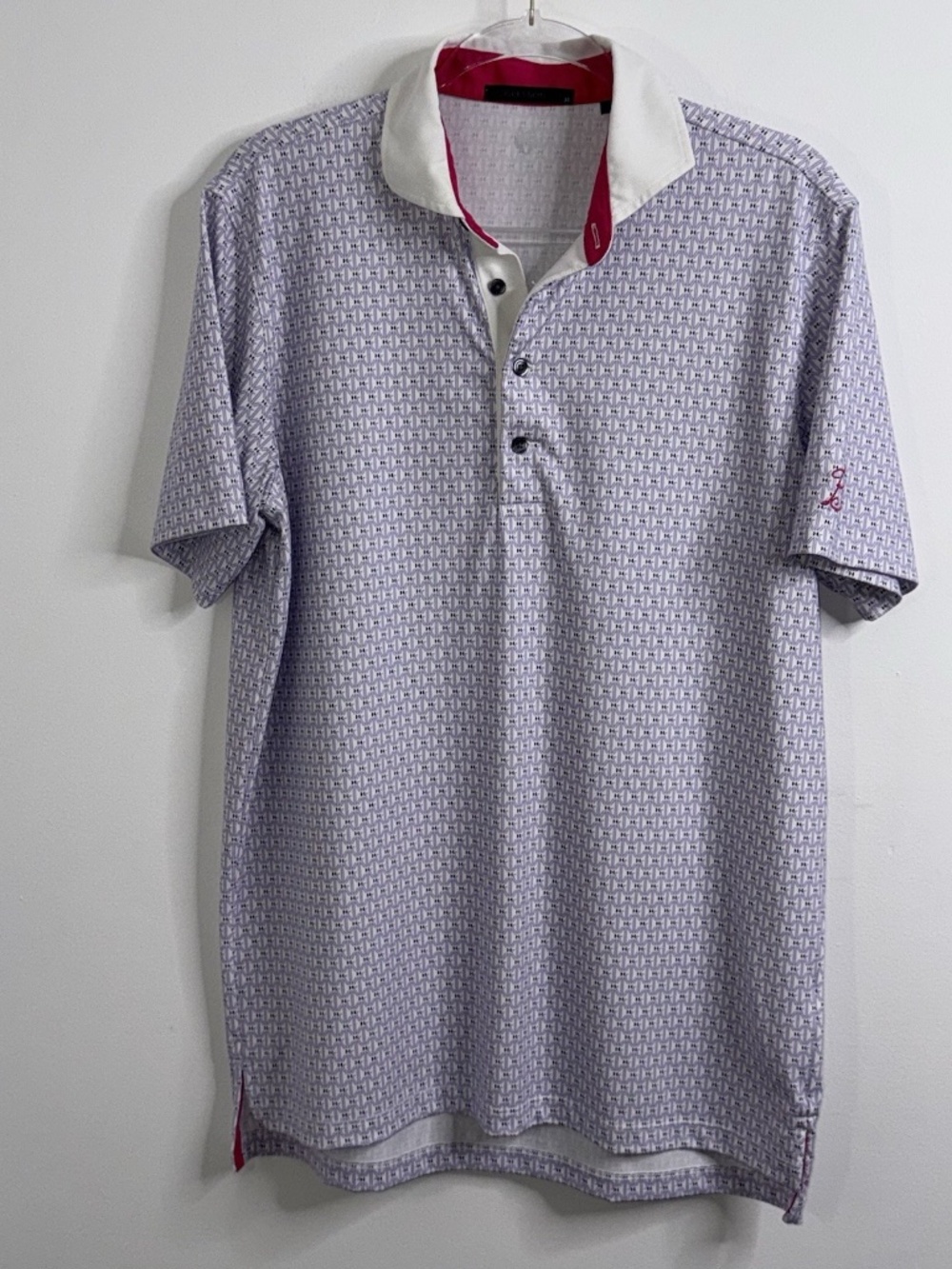 Greyson Polo Shirt Golf Patterned Logo Men's Sz M White Purple Preppy